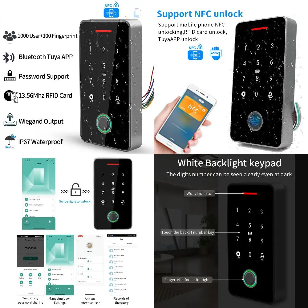 

Waterproof Touch-Control Bluetooth Door Lock Opener - Secure Home/Office - NFC/RFID Access - Backlight - IP66 Compliant Esp