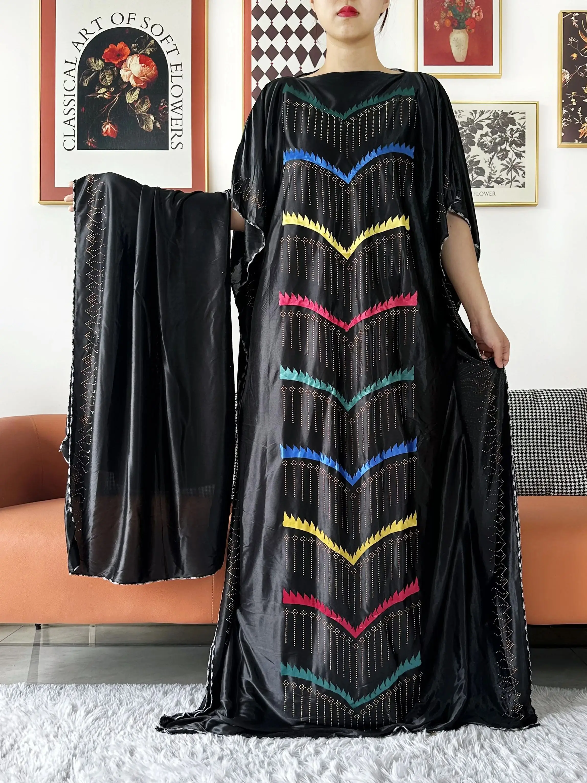 2024 African Summer Kaftan Muslim Women Abaya Dress Caftan Traditional Wear Printed Fabric Africa Femme Maxi Casual Outfit