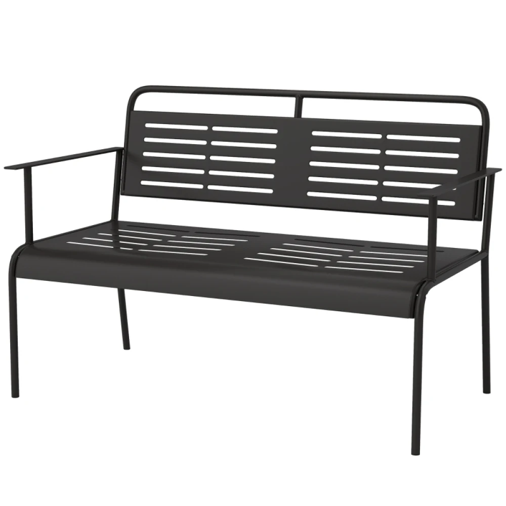 Banco de jardín impermeable con respaldo y reposabrazos, muebles de jardín para exteriores, 121x64x84cm, negro