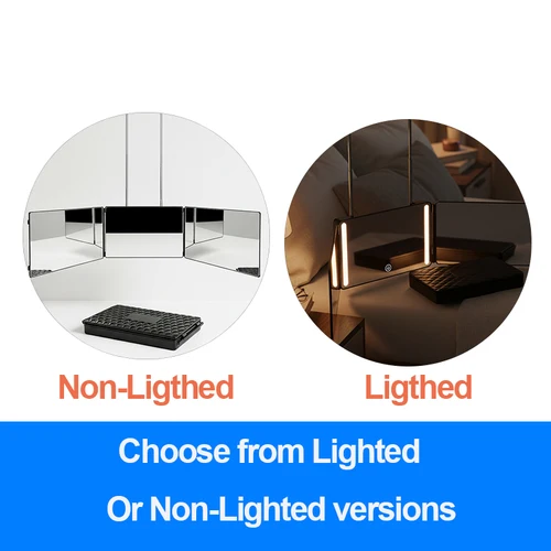 Imagen 2 del producto 3 vías 360 °   Espejo LED para corte de pelo, diseño de gancho para colgar en la puerta, portátil para maquillaje de corte automático, tocador iluminado apto para viajes