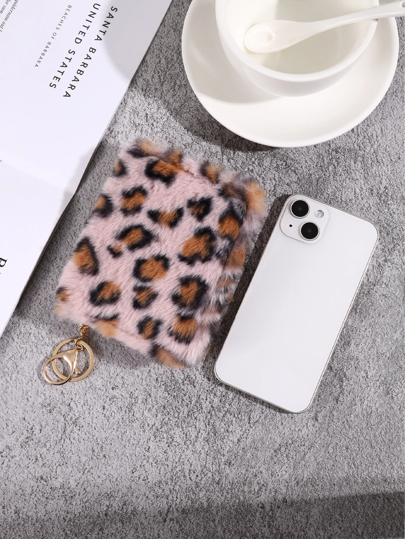 New creative plush coin purse, fashion leopard print plush wallet, niche simple furry card bag wallet