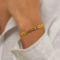Square Link Watch Band Chain Style Bracelet Cool Classic Minimalist Stainless Steel Gold Plated Fashion Jewelry Gifts For Women