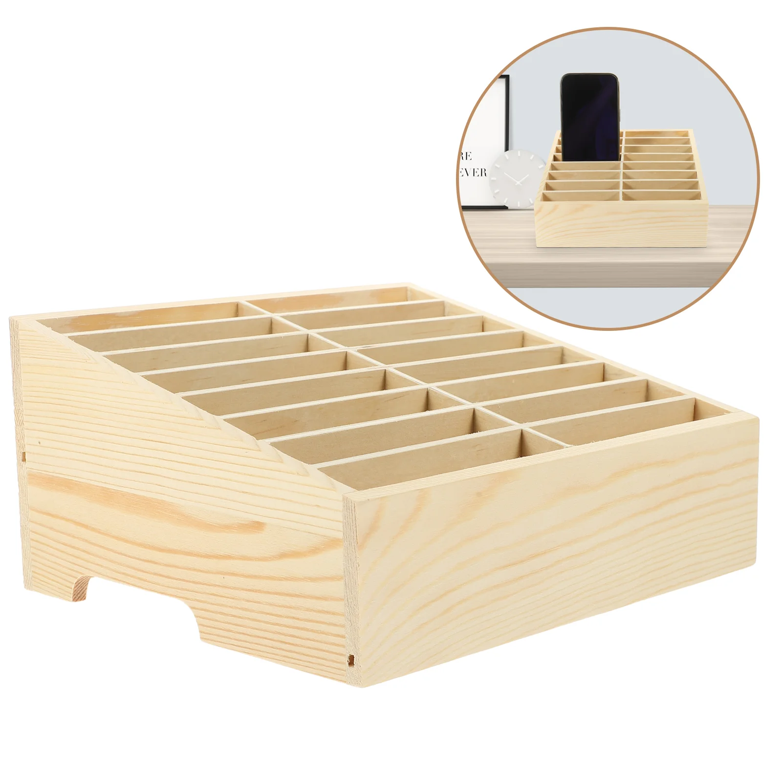 

Wooden Mobile Phone Storage Box Office Cellphones Stand for Desk Table Classroom Holder