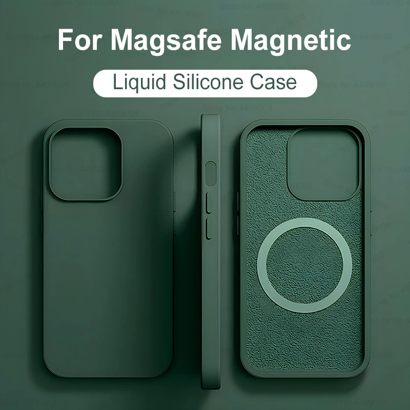 For Magsafe맥세이프 무선 충전 케이스, For iPhone 15, 11, 14, 13, 12 프로 맥스 플러스, 액체 실리콘 마그네틱 소프트 커버, 휴대폰 액세서리