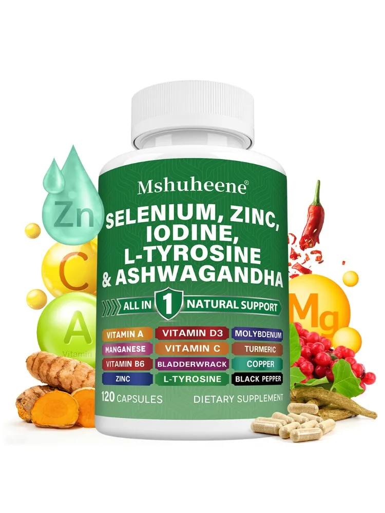 

Selenium, Zinc, Iodine, L Tyrosine, Ashwagandha - Thyroid Support Supplement for Women and Men with Bladderwrack, Turmeric