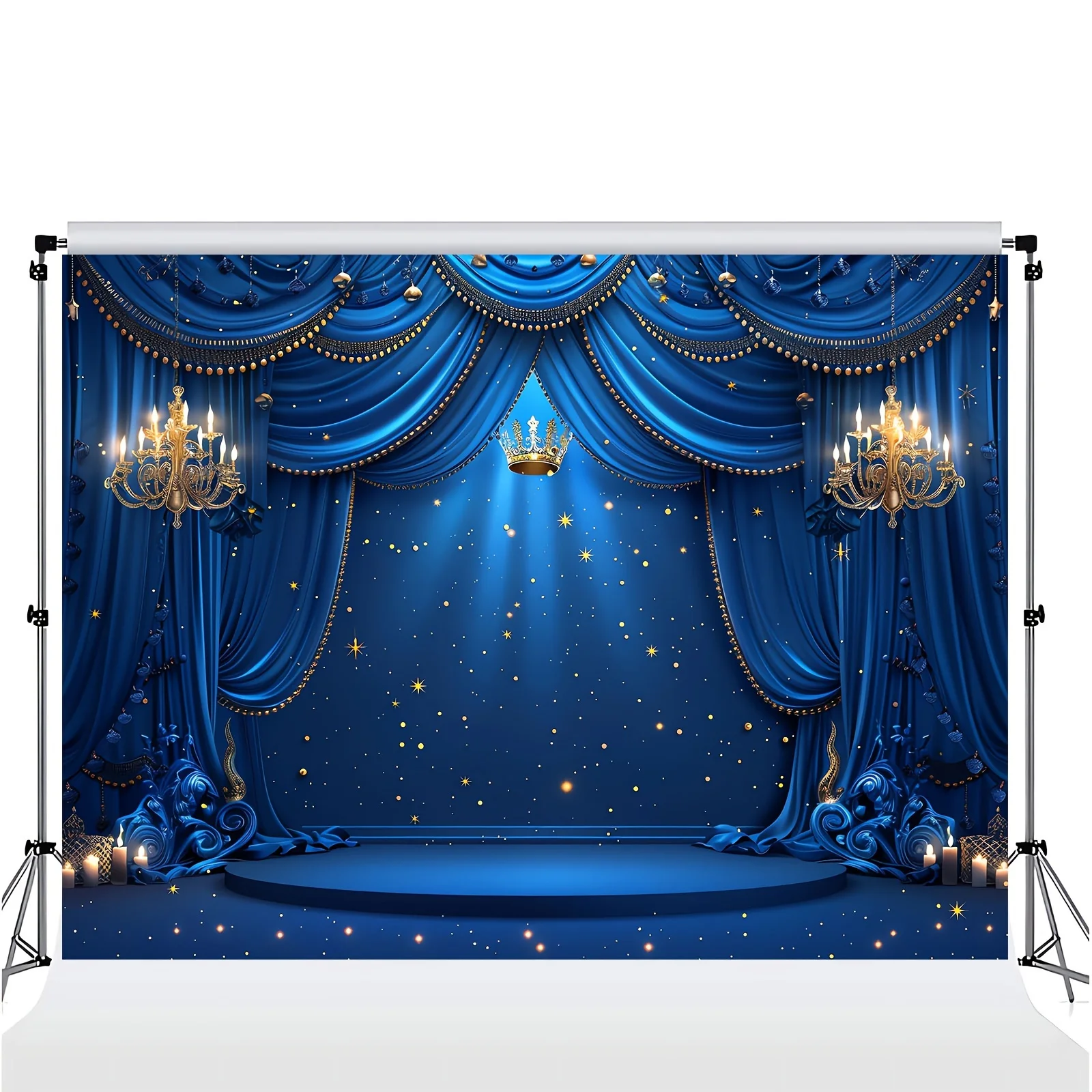 Versatile polyester banner in royal blue and metallic accent of the Little Prince King Crown photography background