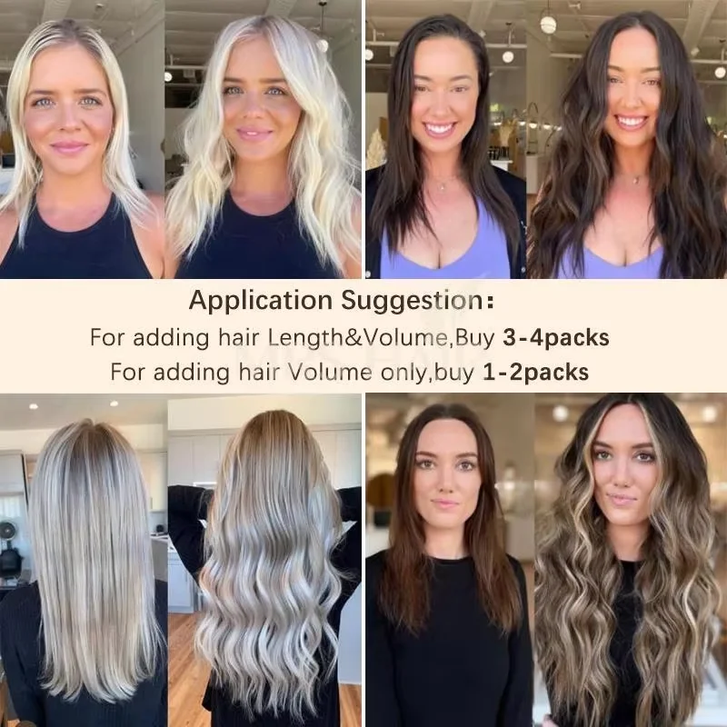 Nastro piatto in PU con foro invisibile Linguette doppie per capelli umani Nastro lungo 25 cm Trama in PU Capelli umani reali Senza colla Applicazione Microlink 40-50g