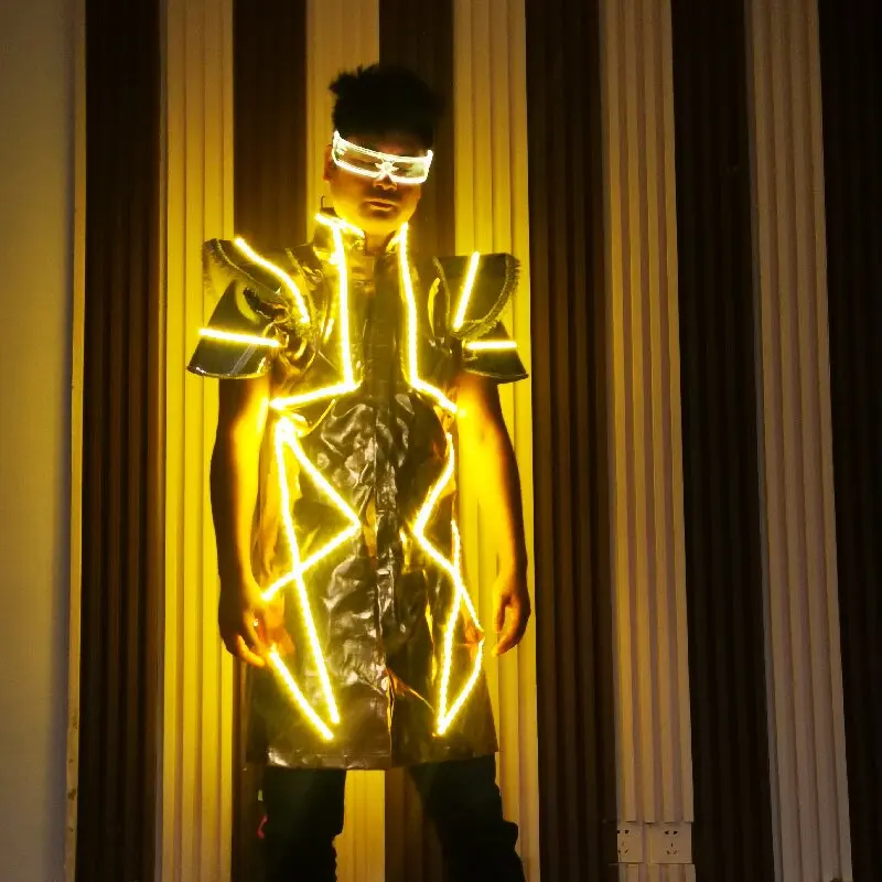 

Bar Flash Yellow Light Suit LED Glowing Short Sleeve Vest Stage Performance Lighting Costume Nightclub Beverage Prop Costume