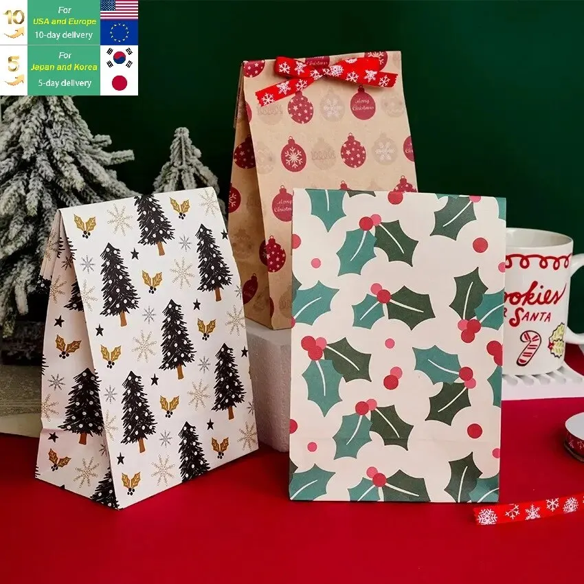 8pcs/12pcs Kraft Paper Candy Cookie Bag Santa Claus Snowman Christmas Gift Packing Bags Xmas Navidad Party Decor Supplies