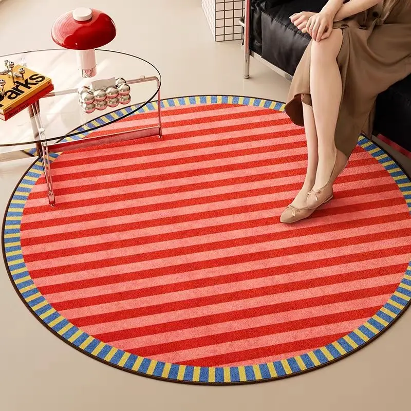 Vikama 2025 Simple Striped Dopamine Round Carpet Anti Slip Chair Foot Mat for Living Room Bedroom Home Decoration Rug