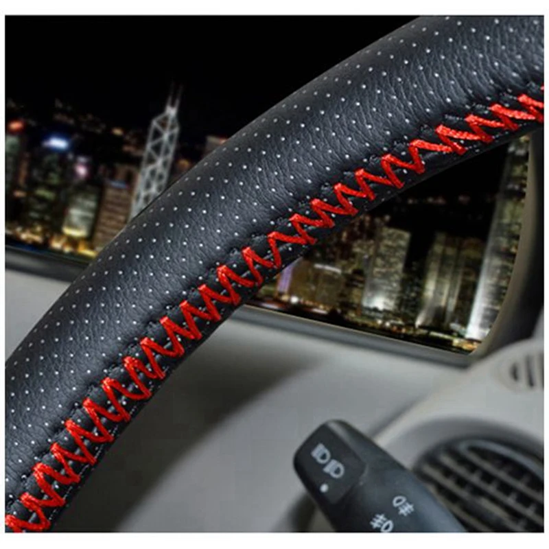 5X Universal Braid On The Steering Wheel PU Leather Car Steering Wheel Cover To Cover The Entire Single Connector 38Cm