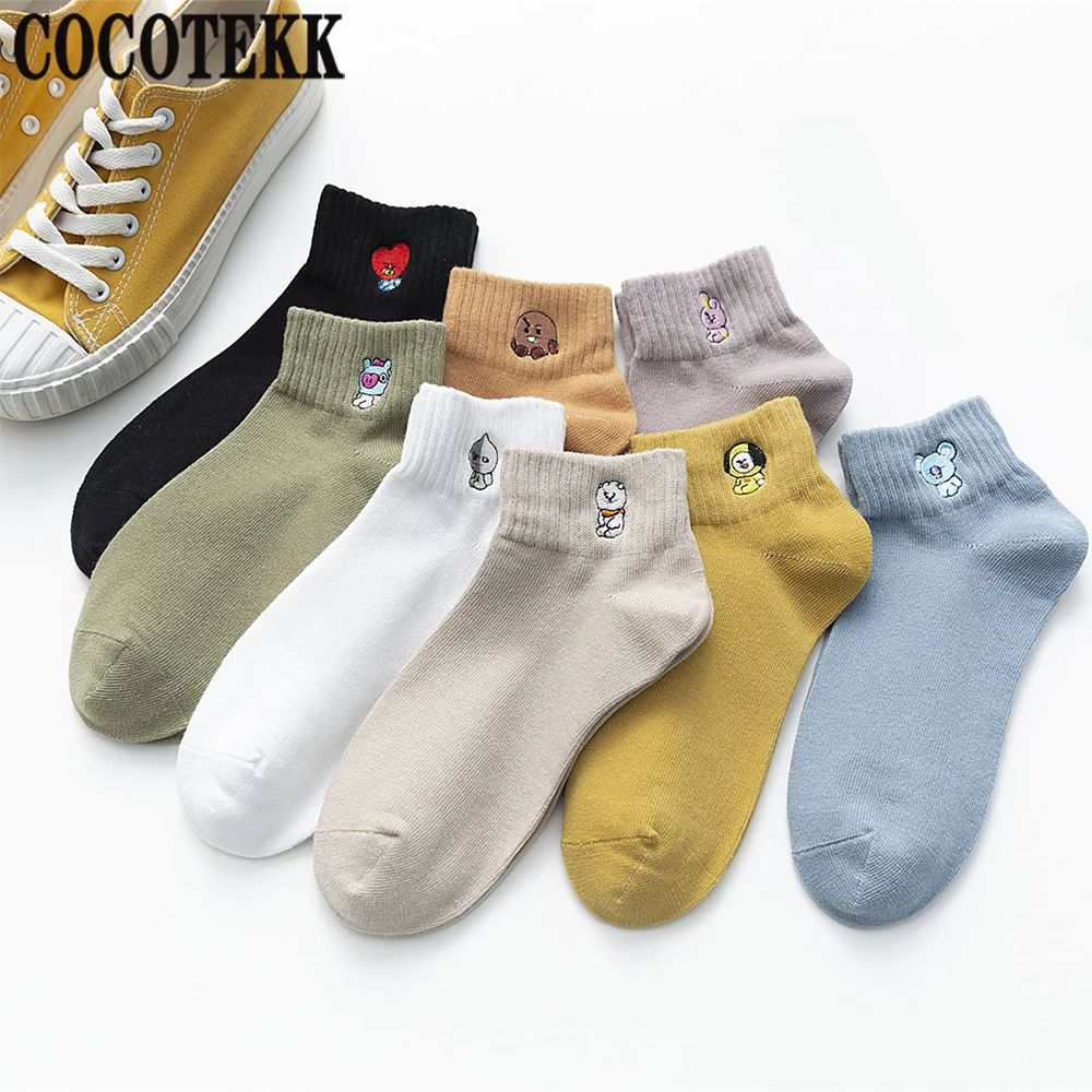 Women Socks Animal Embroidery Kawaii Cute Funny Korean Harajuku Style Cartoon Socks New Hot Summer Spring Soft Home Socks