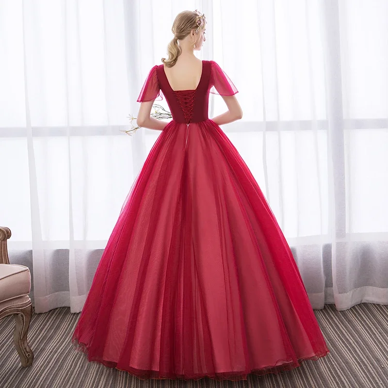 Burgundy V Neck Ball Gown Quinceanera Dresses For Girls Beaded Appliqued Birthday Party Gowns Graduation 3D Flowers Prom Corset