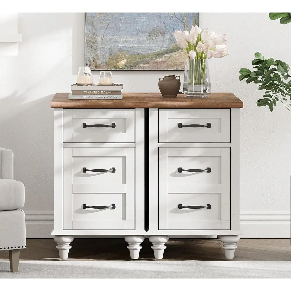 

2-Piece Charging End Tables, Armhouse Side Table with Drawers & Storage, White Nightstands with Outlets & USB Ports for Living R