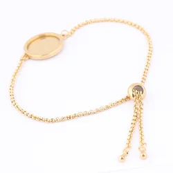 3pcs Stainless Steel Gold Plated Chain Bracelet Base Blanks Fit 15mm Cabochon Bezel Settings Diy Jewelry Making Accessories