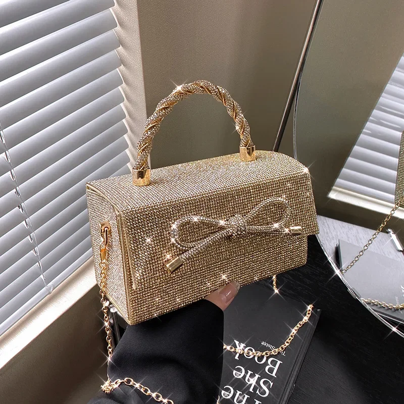 

Fashionable Women's Western Style Trendy Crossbody Small Square Bag Diamond Bow Design Handbag for Stylish Accessories