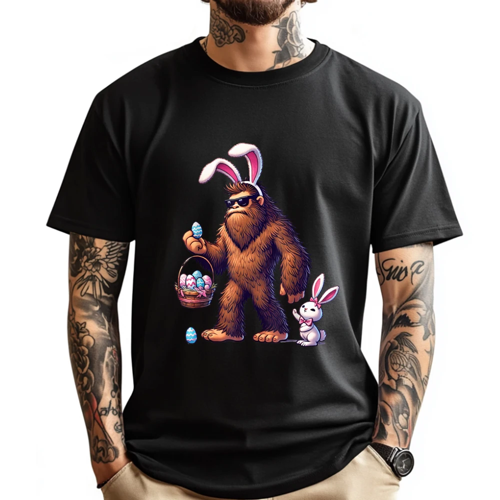 

Bigfoot Sasquatch Bunny Easter Eggs Retro Men Boys Cute Blue And White Graphic T Shirts Tshirts Men Tops T Shirt