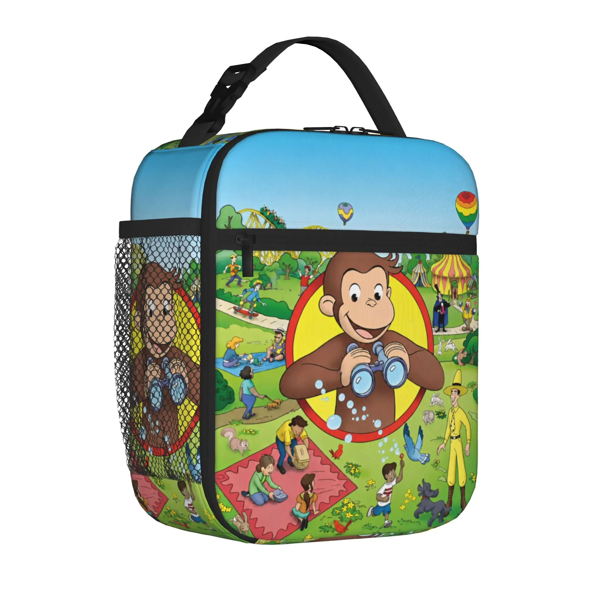 Curious Monkey Georges Cartoon Tote Insulated Lunch Bag TV Series Portable Food Bags Reusable Cooler Thermal Washable Bento Box