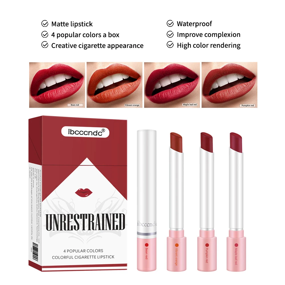 

MLSMLIE 4 Color Cigarette Lipstick Set Velvet Has a Matte Finish and Is Easy to Color Waterproof Lipstick 2025 New Cosmetics