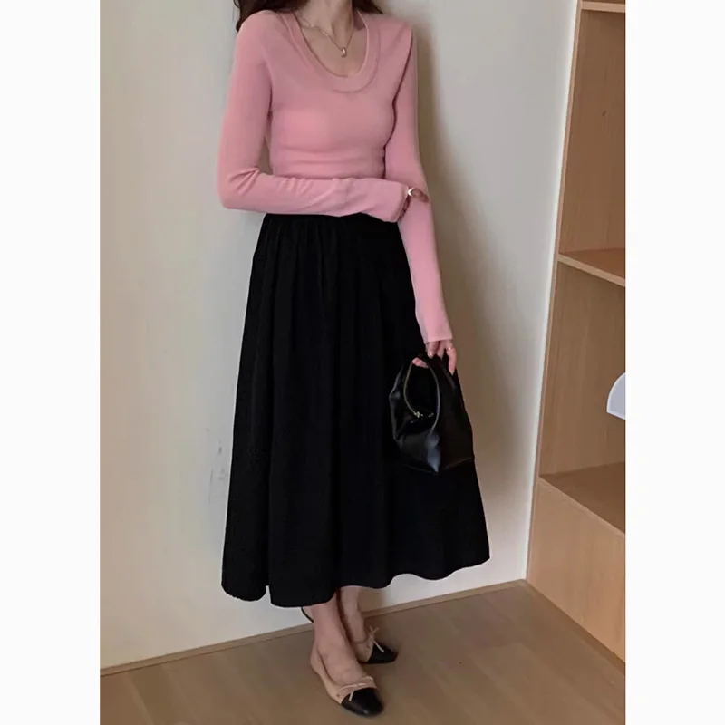 

Olive een U-Ne Slim Fit Base irt Women's Long Sve Knitted Top Autumn New Sle Versatile Inner Wear Base Layer Top