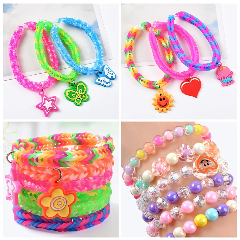 600Pcs Transparent Double Color Rubble Loom Bands Kit Bracelets DIY Knitted Bracelet Kit Weaving Band Knitting Braided Hand Rope