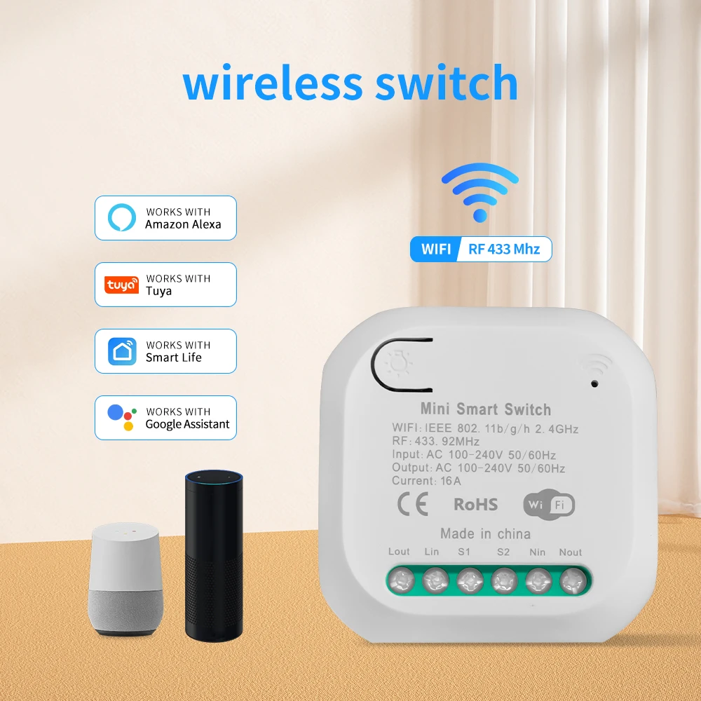 

Tuya WiFi Mini Switch Control Smart Wireless Relay Smart Life Remote Control Household Circuit Breaker with Alexa Google Home