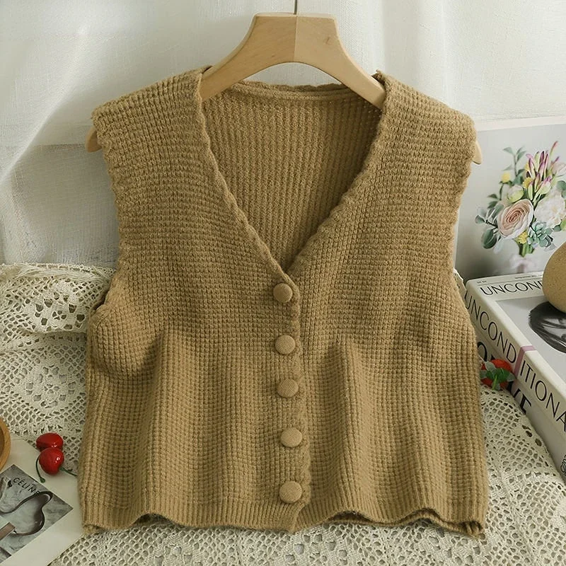 V-neck Sweater Vest 6 Colors Women Vintage Spring Streetwear Knitting Daily All-match Korean Style Soft Aesthetic Simple Female
