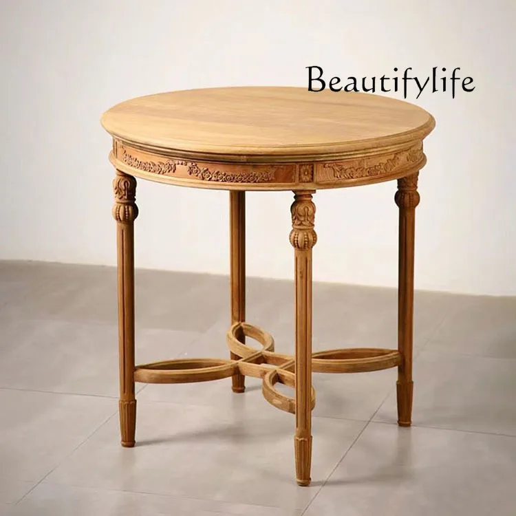 

European retro solid wood carving old round table new Chinese classical log color designer high-end