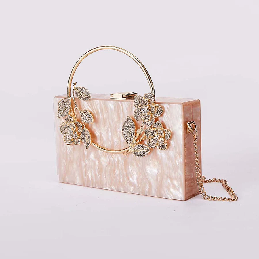 Box Designer evening bag diamond flower Clutch Bag hollow relief Acrylic luxury handbag banquet party purse women's Shoulder bag