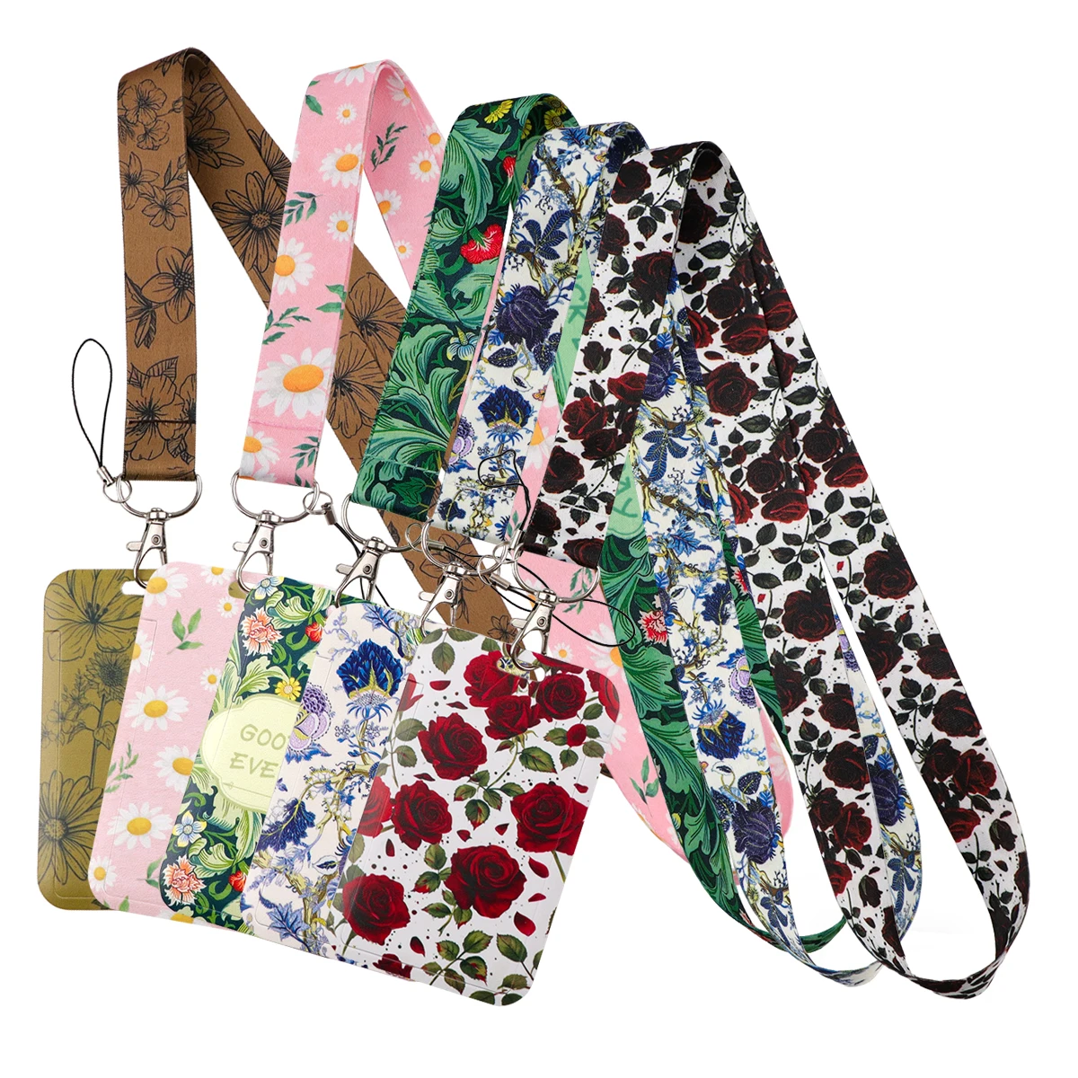 Retro Flower Lanyard Neck Strap Keychain Rose Daisy ID Card Cover Badge Holder Mobile Phone Hang Rope Keyring Accessories Gifts