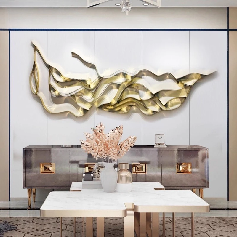 

Modern light luxury stainless steel wall decoration sofa background wall decoration pendant living room dining room model