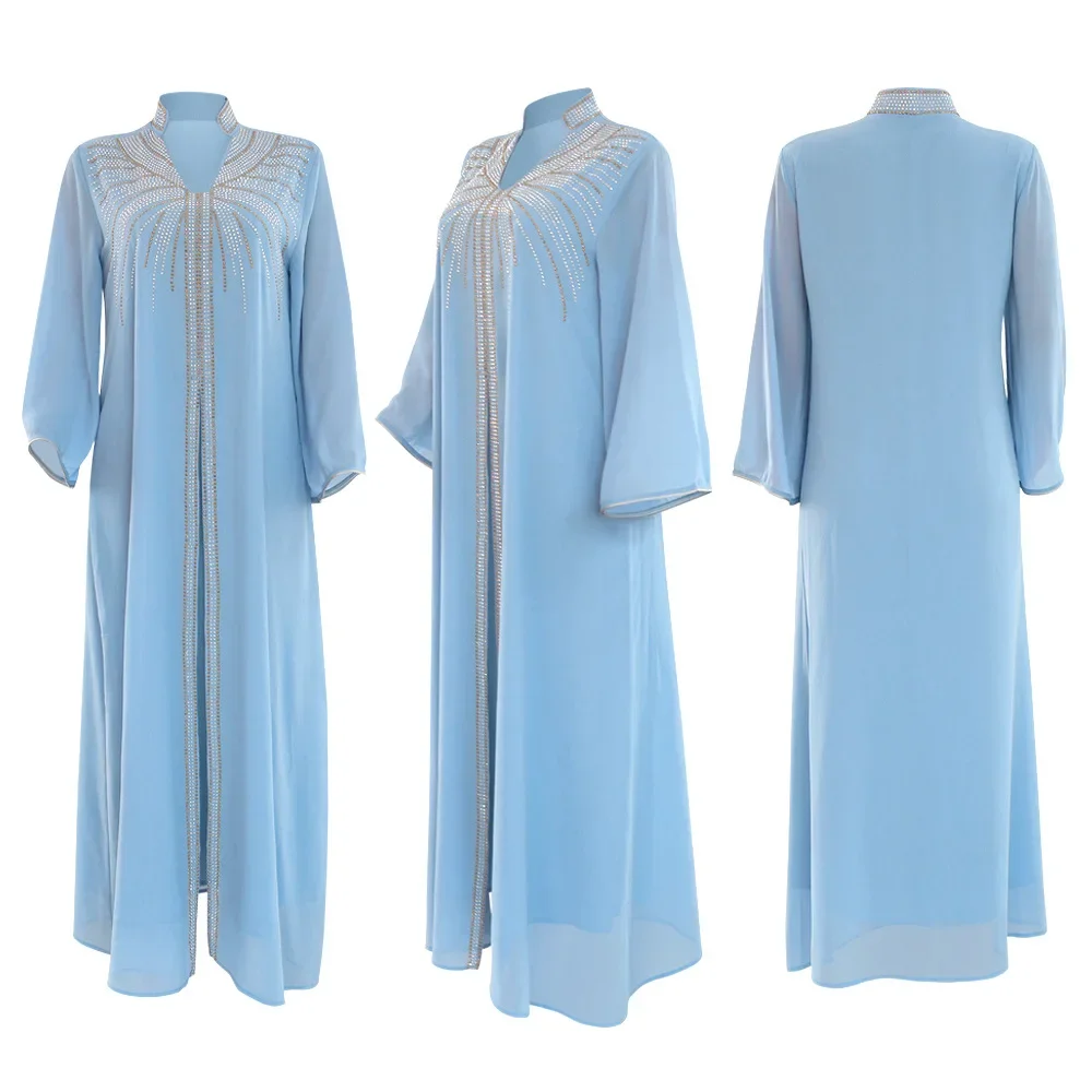 Robe de soirée marocaine pour femmes, abaya musulmane, col montant, mode Dubaï Abayas, diamant, caftan, robe élégante, robe éducative, Turquie