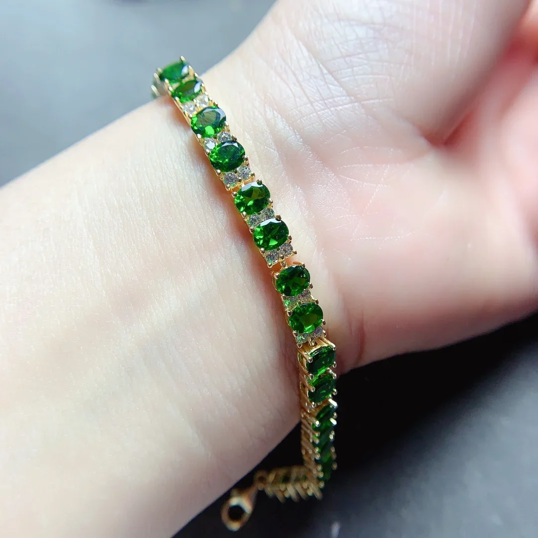 

Natural Diopside 925 Sterling Silver Women's Luxury All Women's Jewelry Bracelet New Gem Christmas gift Ladies Free shipping