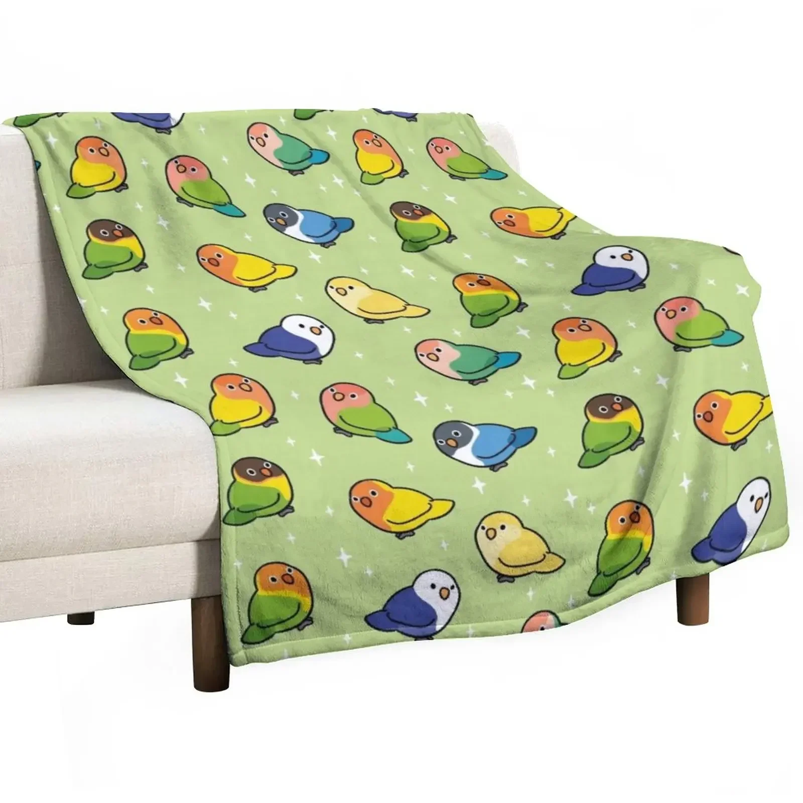 Tiny Lovebirds in green Throw Blanket Decorative Sofas warm for winter Blankets