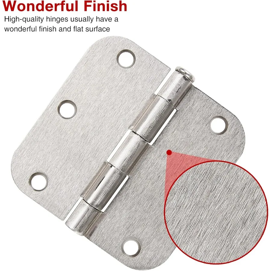 100個入り 室内ドアヒンジ ブラッシュドニッケル 3.5インチ x 3 1/2インチ 5/8インチ 丸型 住宅用 二つ折り寝室用 標準ヒンジ 木製S用