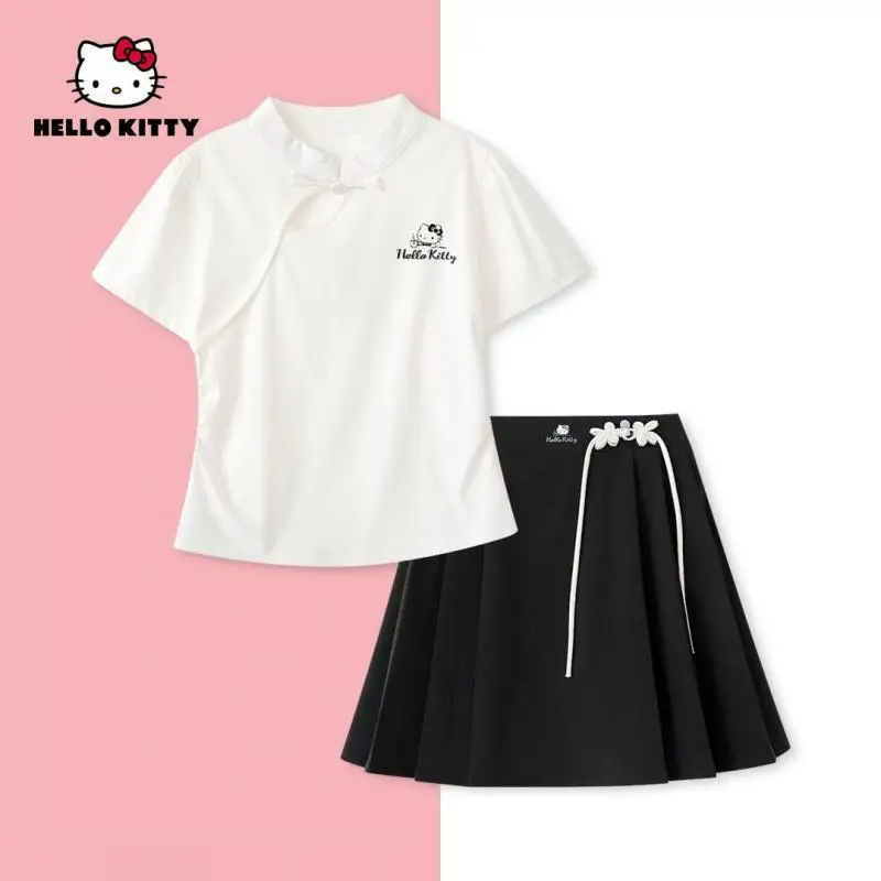 

Sanrio Girls Short Sleeve 2Pcs Hello Kittys Baby New Style Short Skirt Summer Fashion Versatile Cute Cartoon T-Shirt Print Suit