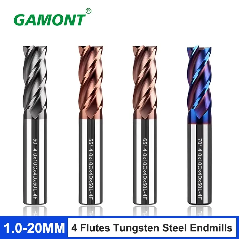 GAMONT Milling Cutter 1.0-20.0mm 4 Flutes Tungsten Steel Carbide Flat End Mills For CNC Metal Machining Endmill Tools