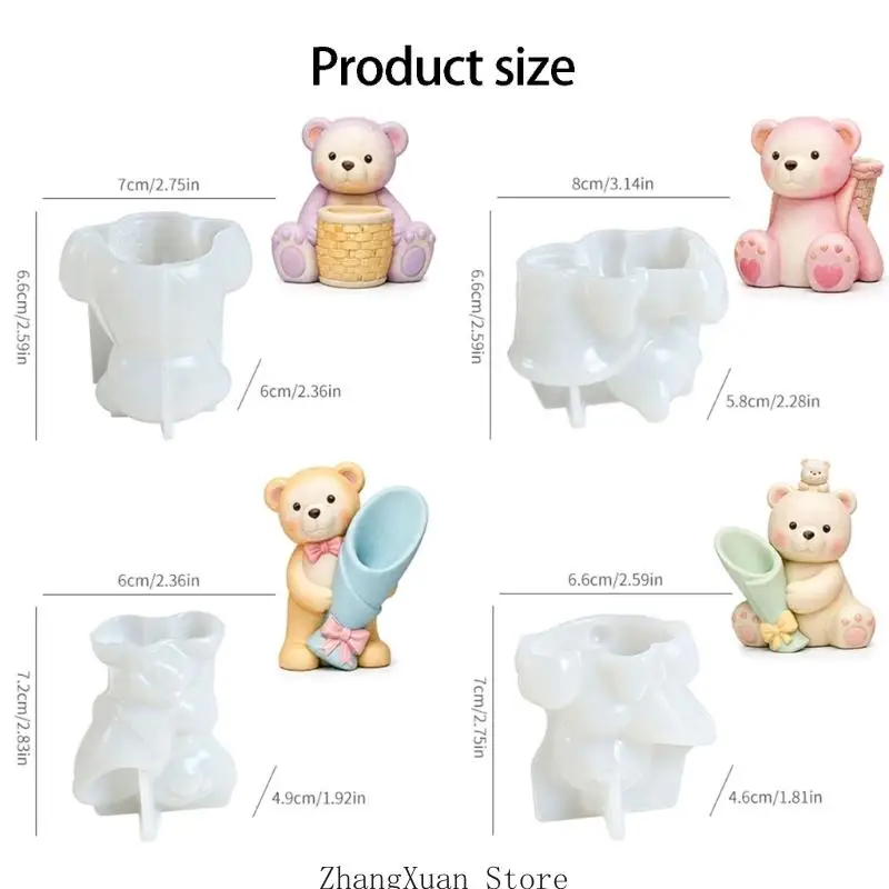 Bären-Gipsgussformen-Set, 4-teiliges 3D-Bärentier-Silikon-Kerzenformen für Wachs-Bastelgießen und handgefertigte Kerzenseife – Detail 6