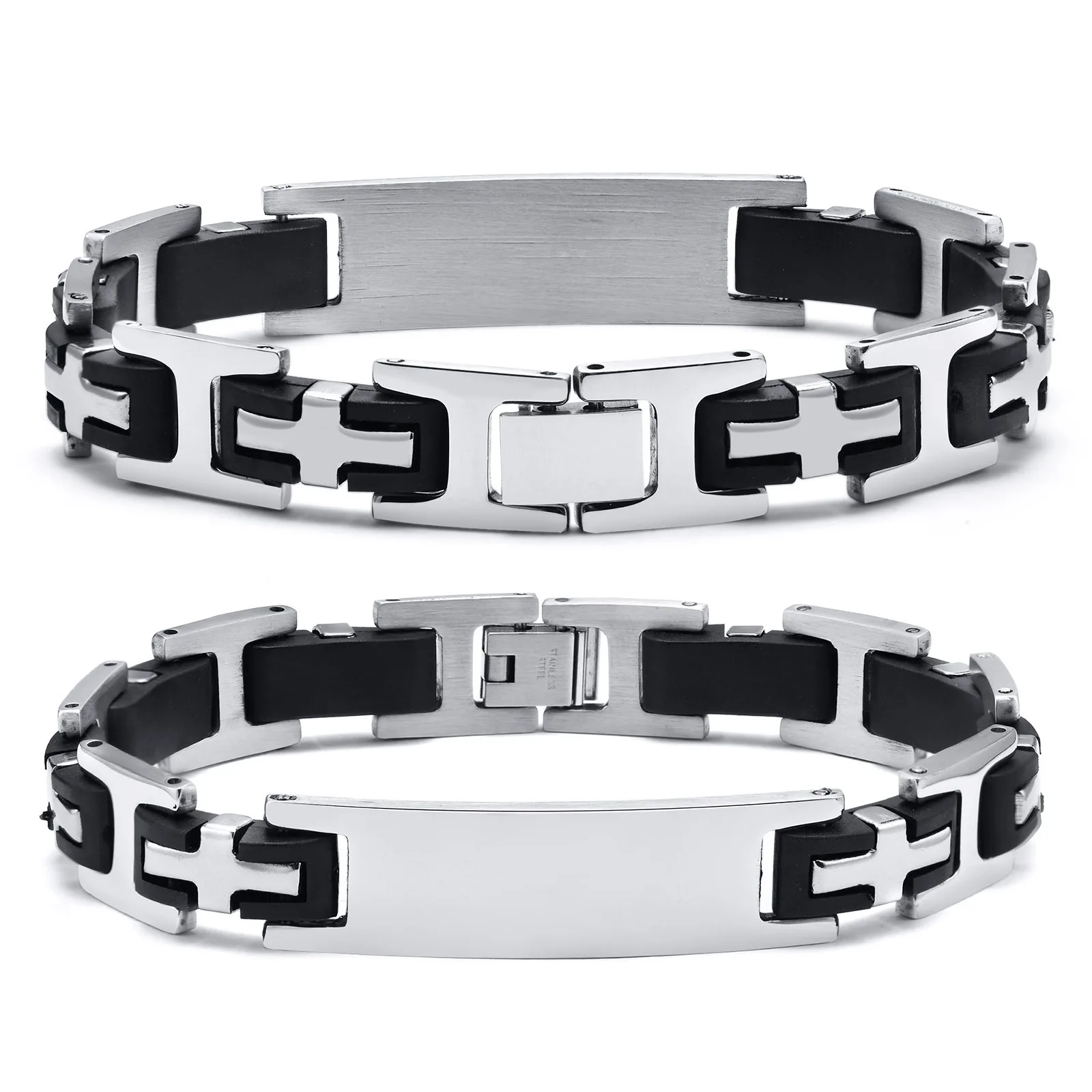 Punk Cross Custom Name Text Stainless Steel Men Bracelet Engrave Name Id Bracelets Gift Wholesale Jewelry