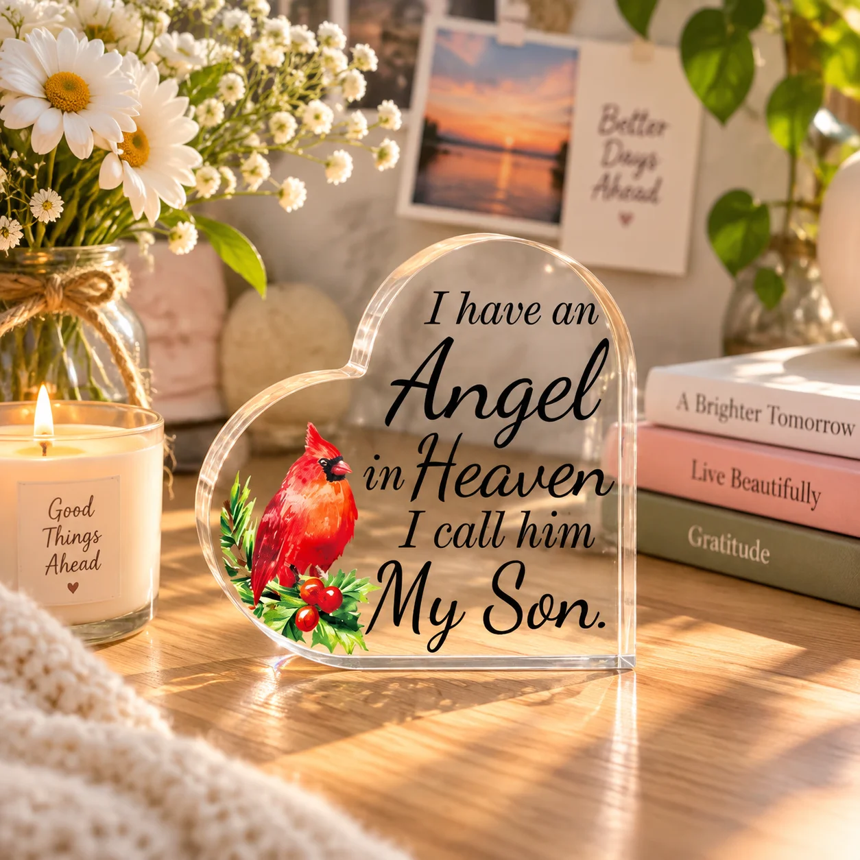 Memorial Gifts for Loss of Mom/Dad/Son/Husband in Heaven, 4 Inch Acrylic Table Decorations for Sympathy Bereavement Gift at Christmas