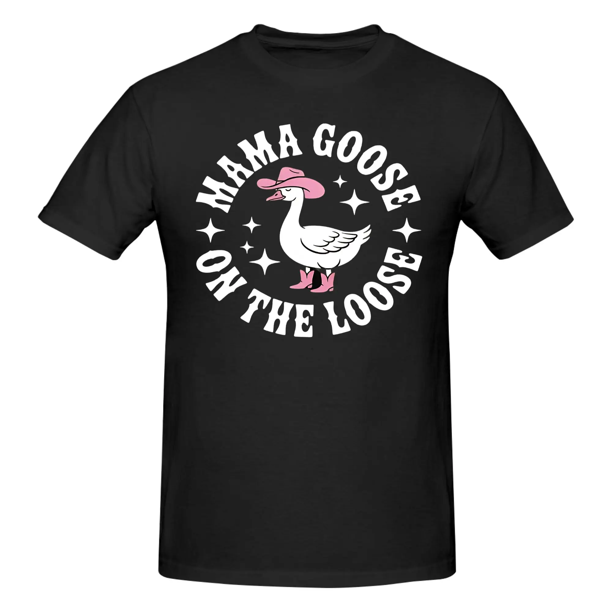 1 Piece Mama Goose on the Loose Embroidery Funny 100% Cotton T-Shirt Funny Cute Animal Goose Tees Tops For Men