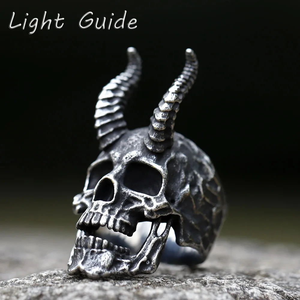 

2022 NEW Men's 316L stainless-steel rings Satanic Skull Horn Ring For Men Heavy Punk Goth Demon Jewelry Gifts Dropshipping