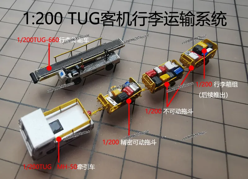 08 Hangar 1:200 Airport Ground Handling TUG Baggage Transport System MH-50 Trailer TUG660 Baggage