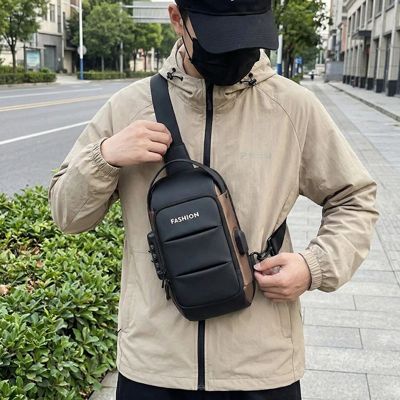 MultifunctionalUSBMen's Chest Bag New Single Shoulder Bag with Anti-theft Combination Lock for Cycling and Motorcycling