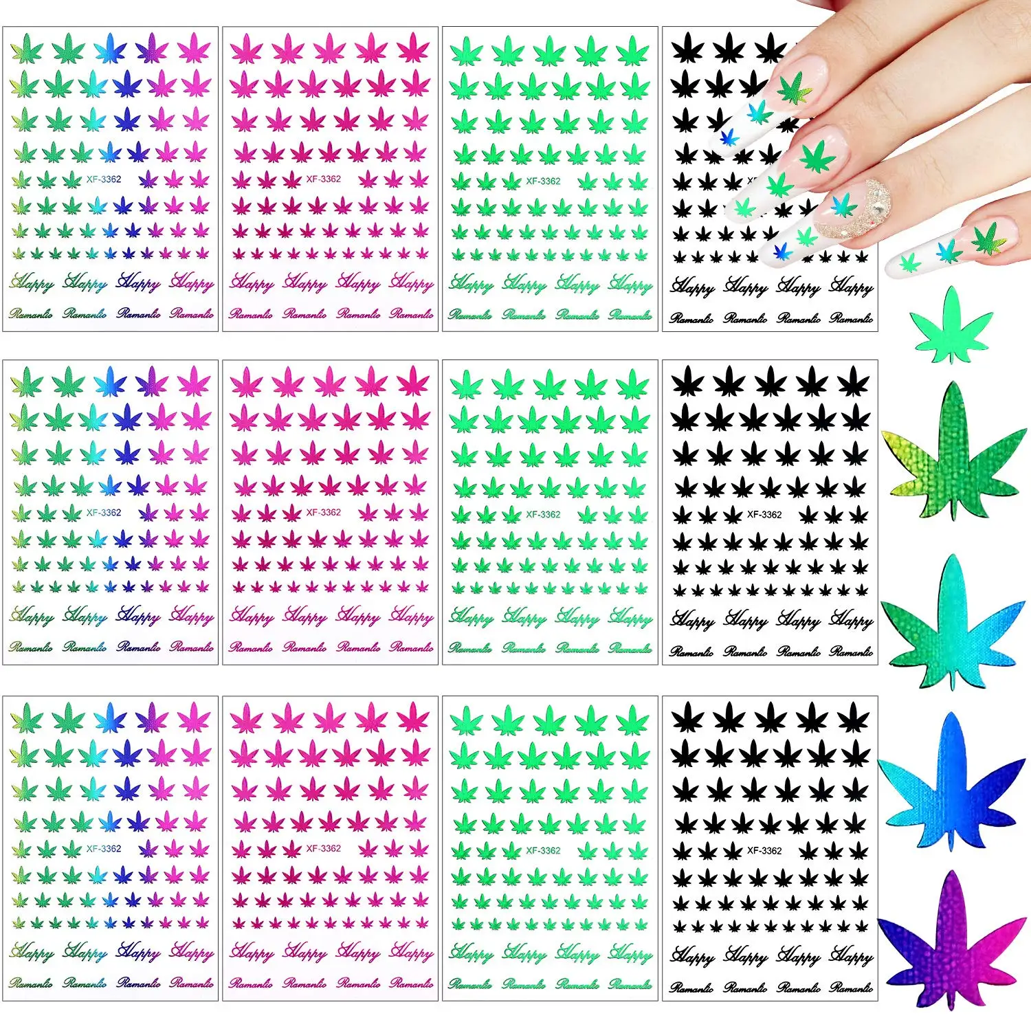 

Colorful Leaf Nail Stickers - 12 Sheets Self-Adhesive Decals for Women