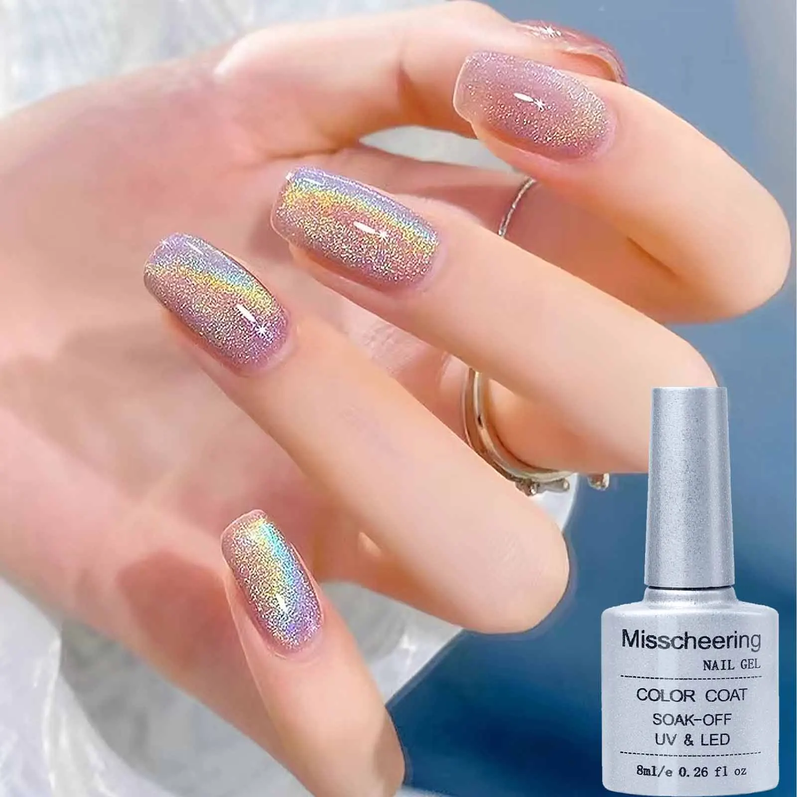 8ml Rainbow Cat Eye Magnetic Gel Nail Polish Colorful Laser Sparkling UV LED Semi Permanent Gel Can Be Use On Any Color Gel