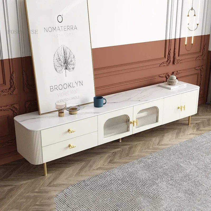 Muebles baratos para sala de estar, mueble de TV, mesa nórdica de losa de café redonda de roca pequeña, juego de mesita de noche, soportes minimalistas, color crema para apartamento