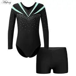 Collant de ginástica com shorts para meninas, roupas de balé infantil, conjuntos dancewear para ioga, macacão de patinação unitard infantil