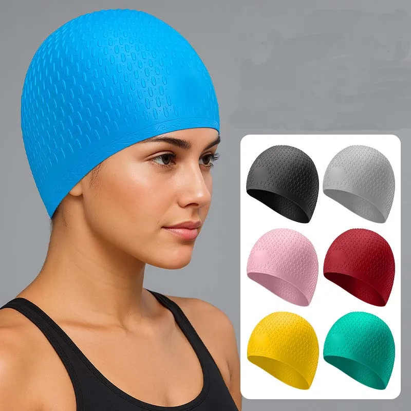 

Outdoor Sports Water Drop Style Ear Protection Silicone Swimming Cap Waterproof Breathable Solid Color Adults Large Head Circumf