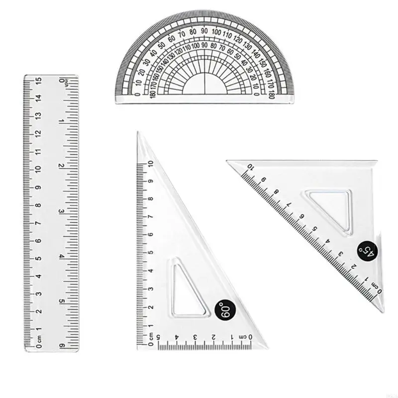 4 PCS Ruler Set plastic set liniaalgradergraden ingesteld voor studentleraren
